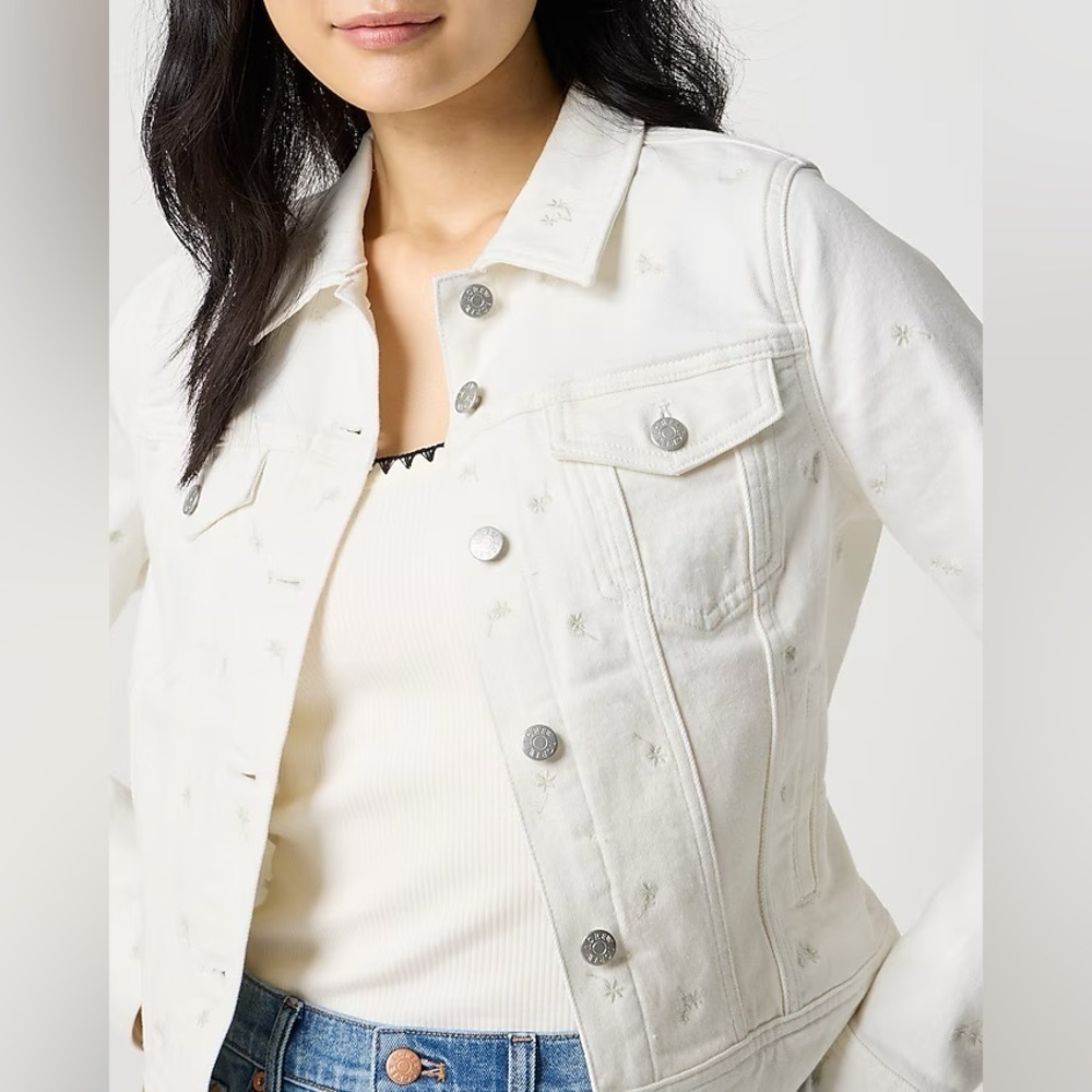 J. Crew Factory Ivory Embroidered Classic Denim Jacket Women’s Size Small NEW - Picture 3 of 7
